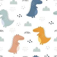 Seamless pattern Cartoon animal background There's a crocodile and a clump of grass. Hand drawn design in kid style, use for print, wallpaper, decoration, textile. Vector illustration