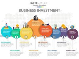 Timeline business infographics design template with investment icons set. vector
