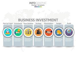 Timeline business infographics design template with investment icons set. vector