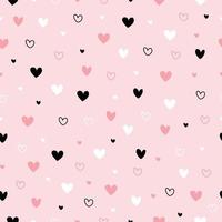 Seamless pattern Valentines day background with pink and black hearts Hand drawn design in cartoon style, use for print, wallpaper, decoration, fabric, textile. Vector illustration