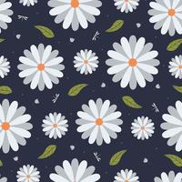 Flower seamless pattern White flowers on a navy background used for Print, wallpaper, room decoration Vector illustration