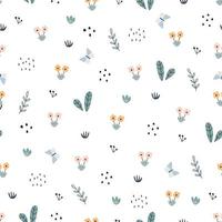 Seamless pattern with flower with the butterfly on white background Hand drawn design in cartoon style, use for print, wallpaper, clothes, fashion, textiles. Vector illustration