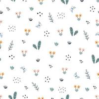 Seamless pattern with flower with the butterfly on white background Hand drawn design in cartoon style, use for print, wallpaper, clothes, fashion, textiles. Vector illustration