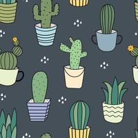 Cactus seamless pattern on a white background Hand-drawn design in cartoon style. used for printing, wallpaper, decoration, textiles, vector illustrations.