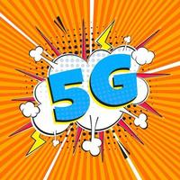 5g nueva conexión inalámbrica a internet wifi estilo cómico discurso burbuja exclamación texto 5g estilo plano diseño ilustración vectorial aislado sobre fondo de rayos. nuevo icono de signo de internet móvil 5g en globo. vector