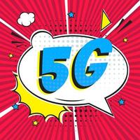 5G new wireless internet wifi connection comic style speech bubble exclamation text 5g flat style design vector illustration isolated on rays background. New mobile internet 5g sign icon in balloon.