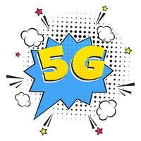 5g nueva conexión inalámbrica a internet wifi estilo cómico discurso burbuja exclamación texto 5g estilo plano diseño ilustración vectorial aislado sobre fondo blanco. nuevo icono de signo de internet móvil 5g en globo. vector