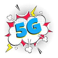 5g nueva conexión inalámbrica a internet wifi estilo cómico discurso burbuja exclamación texto 5g estilo plano diseño ilustración vectorial aislado sobre fondo blanco. nuevo icono de signo de internet móvil 5g en globo. vector