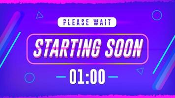 stream starting overlay with timer purple minimalist backdrop for gaming streamer vector