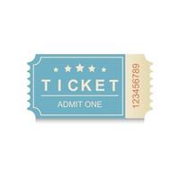 blue retro ticket, flat vector illustration