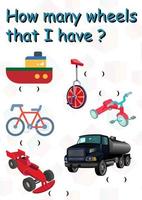 kids activity worksheet how many wheels perfect for education toddler vector