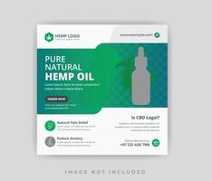 Green hemp product cbd oil social media post design banner template vector