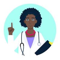 Doctor avatar character standing in the circle flat style design vector illustration isolated on white background. Medical clinic hospital staff employee icon.