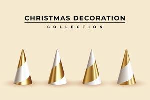 Realistic gold and white cone for Christmas decoration collection vector