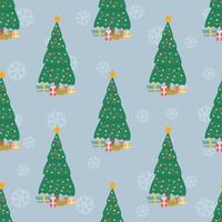 Christmas seamless pattern with Christmas tree and gifts. The illustration is great for wrapping paper and packaging. vector