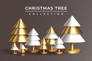 Realistic Christmas tree collection in gold and white color vector