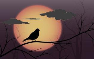 Bird silhouette on tree vector