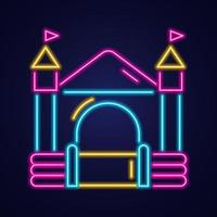 Bouncy castle neon icon. Jumping house on kids playground. Vector illustration