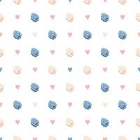 Seamless pattern with raspberries and hearts. Cute print of summer or spring berries. Delicate holiday decoration for textiles, wrapping paper and design. Vector flat illustration
