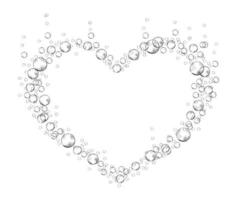 Effervescent bubbles frame in the form of heart. Soap foam isolated on white background. Realistic vector illustration. Valentine and love symbol