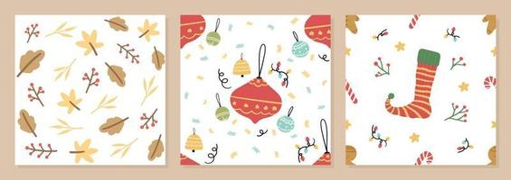 Set of Organic hand drawn christmas seamless pattern vector illustration