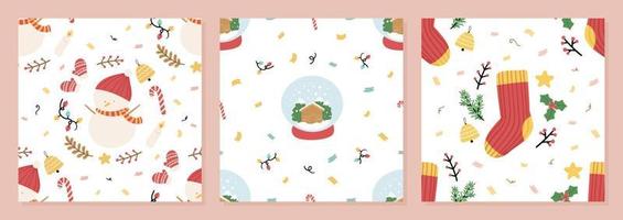 Set of Organic hand drawn christmas seamless pattern vector illustration