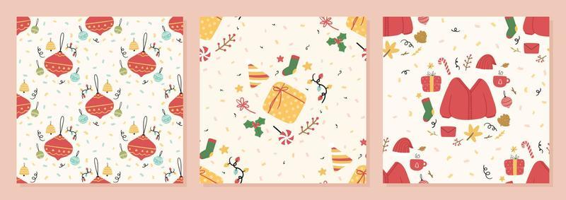 Set of Organic hand drawn christmas seamless pattern vector illustration