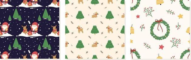 Set of Organic hand drawn christmas seamless pattern vector illustration