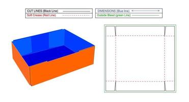 caja de bandeja caja de bandeja de cartón corrugado, tamplate dieline y render 3d con tamaño variable y editable vector