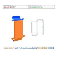 Cajas de cartón para alimentos con extremo de pliegue inverso personalizado, plantilla de línea de troquelado de 0,56 x 2,38 x 5,75 pulgadas y archivo vectorial 3d vector