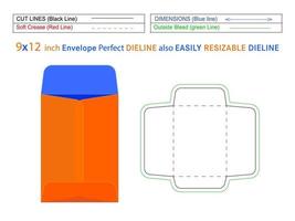 sobre de catálogo o sobre de extremo abierto de póliza plantilla de línea de troquel de 9x12 pulgadas y sobre 3d editable fácilmente redimensionable vector
