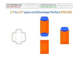 2.5x4.25 inch Open end envelope or Catalog envelope dieline template and 3D envelope editable easily resizable vector