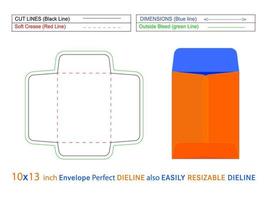 sobre abierto de póliza o sobre de catálogo plantilla de línea de dieline de 10x13 pulgadas y sobre 3d editable fácilmente redimensionable vector