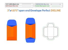 Sobre de catálogo de embalaje de 3x4,875 pulgadas o plantilla de línea de troquel de sobre de extremo abierto y sobre 3d editable fácilmente redimensionable vector