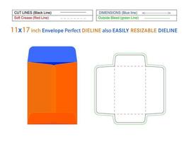 sobre de extremo abierto o sobre de catálogo Plantilla de línea de troquel de 11x17 pulgadas y sobre 3d editable fácilmente redimensionable vector