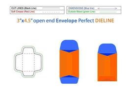 Sobre de política de 3x4,5 pulgadas con extremo abierto o plantilla de línea de sobre de catálogo y caja 3d editable fácilmente redimensionable vector