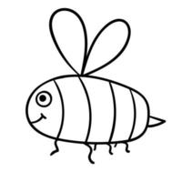 Cute cartoon doodle linear bee isolated on white background, vector