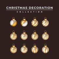 Merry Christmas and Happy New Year design with realistic golden and white decorative balls collection set vector