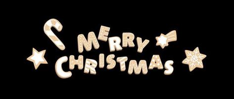 letras de pan de jengibre de feliz navidad. texto de navidad con letras de galletas. cartas de navidad. vector