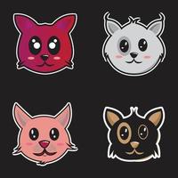 four head cat sticker vector