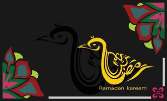 ramadan kareem caligrafía árabe en forma de pájaro, con un fondo floral. .diseño de vector de tarjeta de felicitación