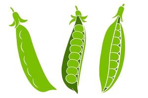 Peas set. Closed and open green pea pods. vector