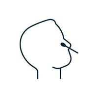 Nose pcr swab test for COVID-19, line icon. Nasal probe for fast analysis on check presence covid. Face man profile and medical stick. Vector sign