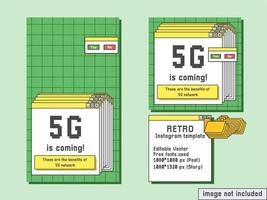 5g network social media template retro computer style vector