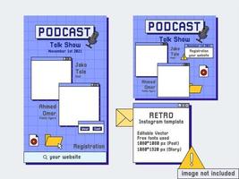 podcast talk show social media template retro computer style vector