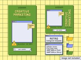 webinar creative marketing social media template retro computer style vector