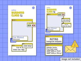 webinar business class social media template retro computer style vector