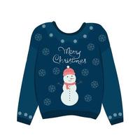 Ugly winter sweater with a cute snowman, and the inscription Merry Christmas vector