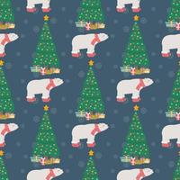 Christmas seamless pattern with polar bears and Christmas tree. vector