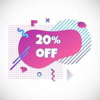 Modern liquid abstract special offer price sign 20 off DISCOUNT text gradient flat style design fluid vector colorful vector illustration banner simple shape advertising big sale or clearance symbol